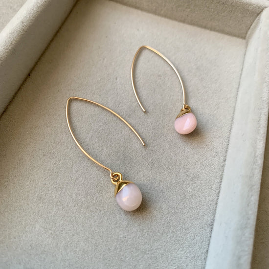 Tiny Tumbled Gemstone Dropper Earrings - Pink Opal (Hope and Love) - Decadorn