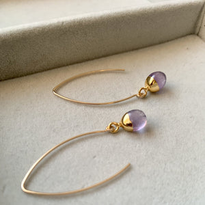 February Birthstone, Amethyst Dropper Earrings, Tiny Tumbled, Gold | Decadorn