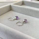 February Birthstone, Amethyst Hoop Earrings, Tiny Tumbled, Silver | Decadorn
