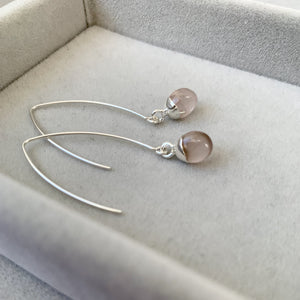 Tiny Tumbled Gemstone Dropper Earrings - Silver - Rose Quartz (Love) - Decadorn