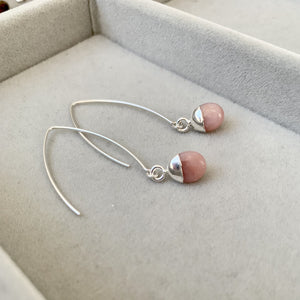 Tiny Tumbled Gemstone Dropper Earrings - Silver -  Pink Opal (Hope and Love) - Decadorn
