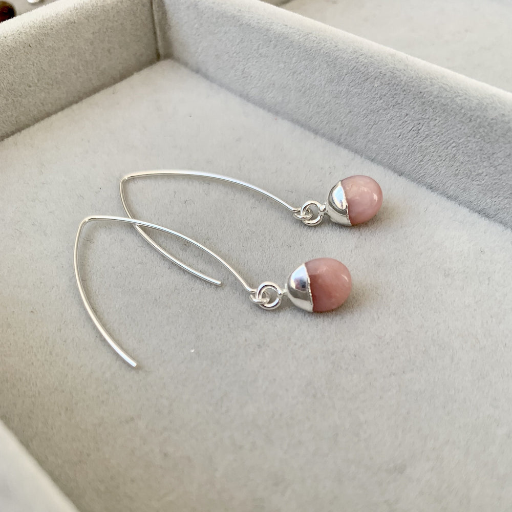
            
                Load image into Gallery viewer, Pink Opal Tiny Tumbled Dropper Earrings |Love &amp;amp; Hope (Silver)
            
        