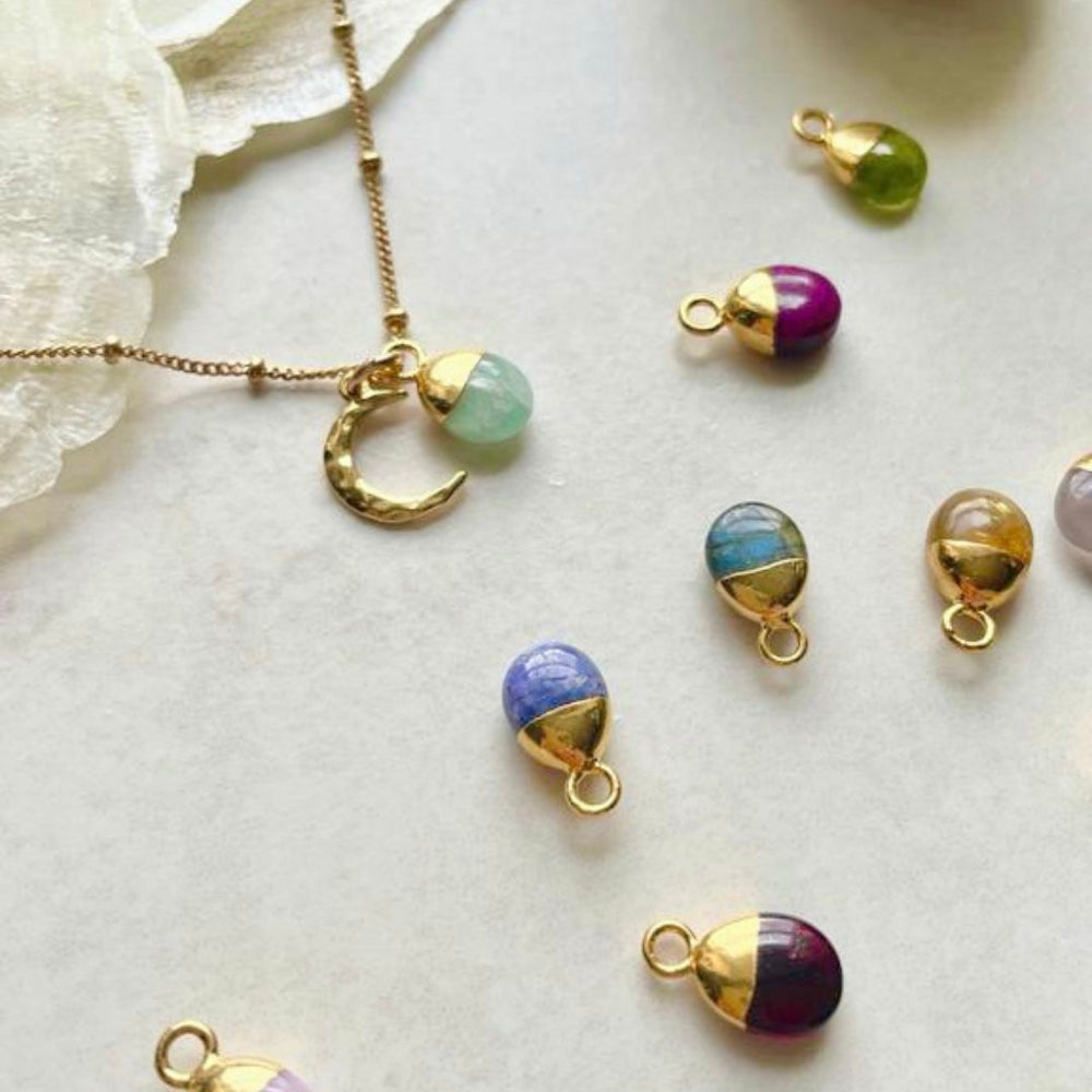 Bridesmaid | Gemstone & Moon Necklace (Gold Plated)